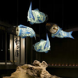 Traditional Chinese Koi Fish Iron Chandelier with PVC Fabric Shade – 2- or 4-Light Dining Room Pendant