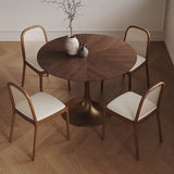 Chic Contemporary Retro Round Walnut & Copper Rattan Dining Table with 2 Chairs