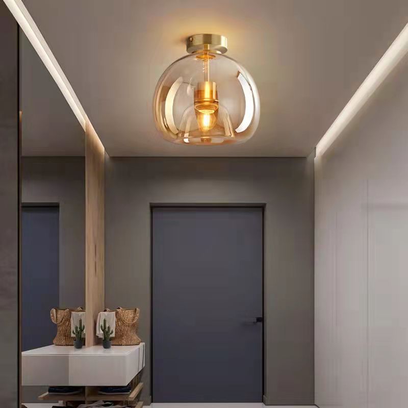 Elegant Nordic Luxury Round Glass Ball 1-Light Semi-Flush Mount Ceiling Light