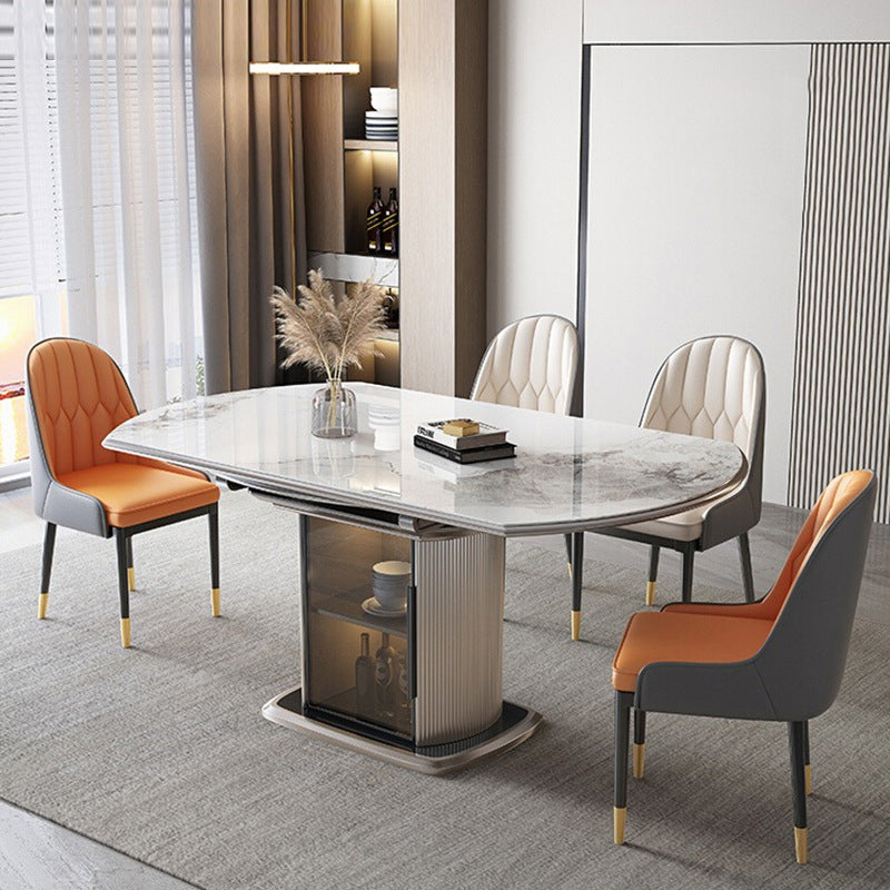 Nordic Contemporary Elliptical Wood-Glass Dining Table with 4-Chair Set