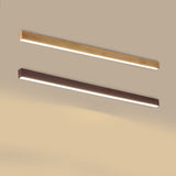 Sleek Modern Minimalist Wood-Grain Aluminum LED Flush-Mount Ceiling Light
