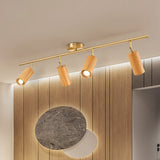 Nordic Minimalist Walnut Wood LED Track Spotlight — Linear Ceiling Light (1–4 Lights), Semi-Flush Mount