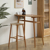 Contemporary Scandinavian Long Oval Wood Bar Table with 2-Tier Shelves for Dining Room
