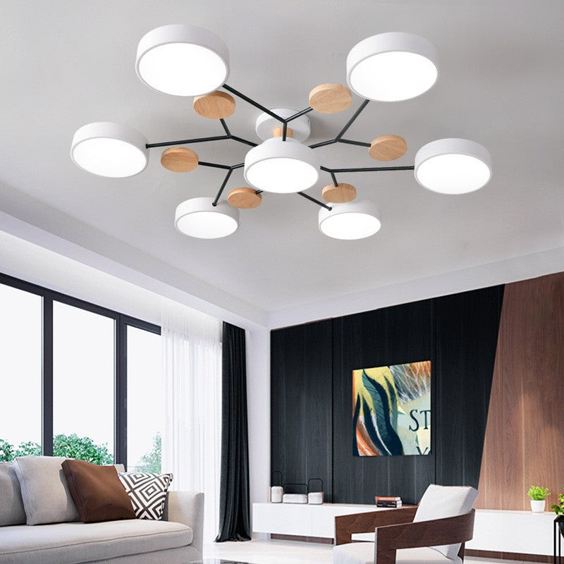 Contemporary Scandinavian LED Ceiling Light with Round Molecule Branch Design, Semi-Flush Mount for Living Room