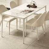 Modern Minimalist Rectangular Rock-Slab Aluminum Alloy Dining Table & Chair Set for 4