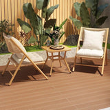 Traditional Chinese Style Square Carbon Steel Table & Chair Set with Tempered Glass Top and PE Rattan, Foldable Backrest for Outdoor Patio