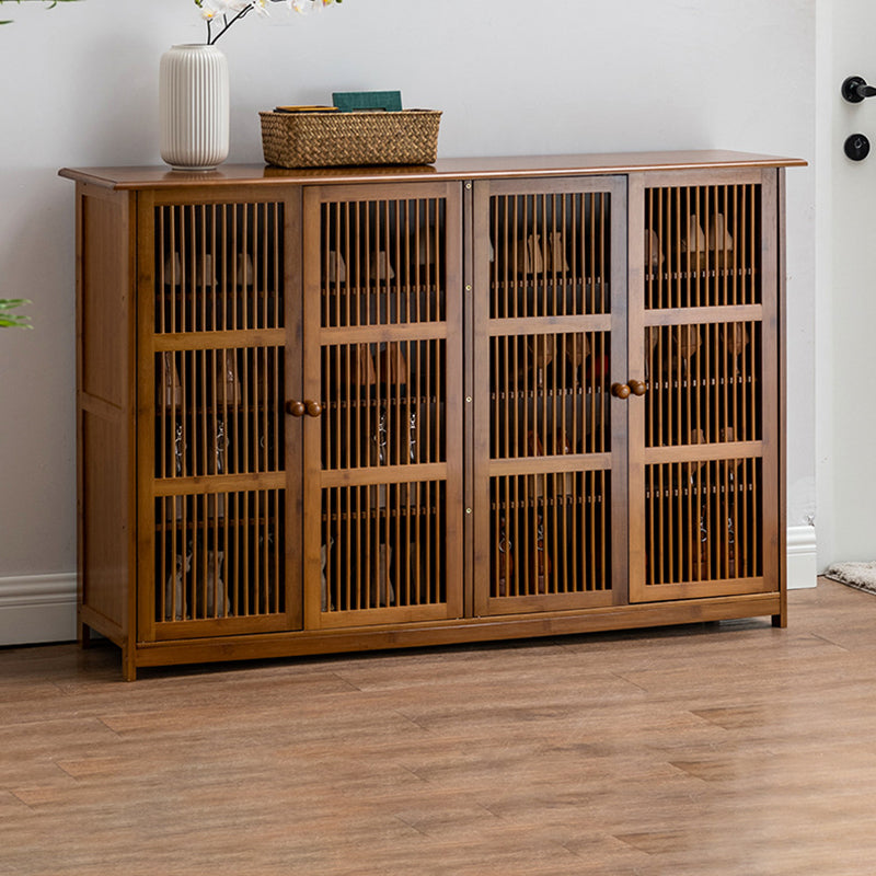 Traditional Rustic Rectangular Bamboo MDF Shoe Storage Cabinet – 2-Cabinet Entryway Organizer