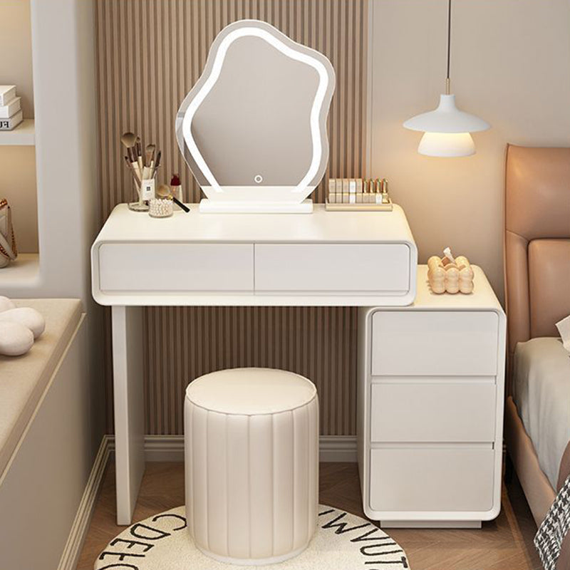 Modern Minimalist Rectangular Cat's Paw Leather Solid Wood Makeup Vanity with 5 Drawers for Bedroom