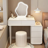 Modern Minimalist Rectangular Cat's Paw Leather Solid Wood Makeup Vanity with 5 Drawers for Bedroom