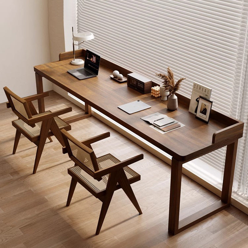 Traditional Rustic Rectangular Wood Desk with Two-Leg Frame for Home Office