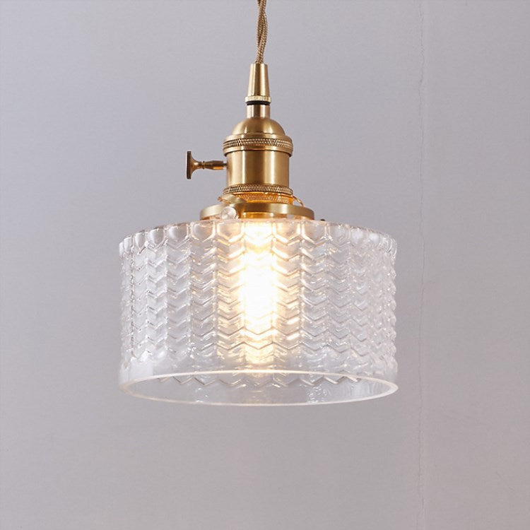 Japanese Vintage Brass Glass Round Jar Pendant Light - 1-Light Fixture