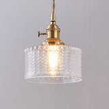 Japanese Vintage Brass Glass Round Jar Pendant Light - 1-Light Fixture