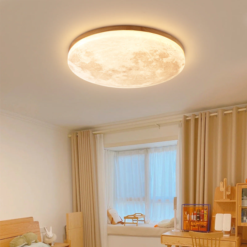 Nordic Minimalist Moon-Round LED Flush-Mount Ceiling Light with PVC Diffuser