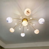 Contemporary Nordic Kids' Iron & Glass Globe Ceiling Light, 13-Light Semi-Flush Mount for Bedroom