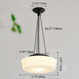 French Vintage White Jade Glass Striped Round Drum LED Semi-Flush Ceiling Light