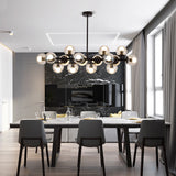 Contemporary Scandinavian Long Round Globe Iron & Glass 16-Light Island Pendant Chandelier for Dining Room