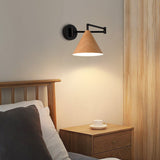 Nordic Minimalist Cone Swing Arm Wall Sconce Lamp - Wood Grain Iron Finish, 1-Light