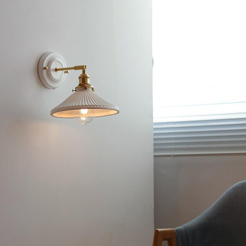 Vintage Japanese Ceramic & Brass 1-Light Wall Sconce Lamp
