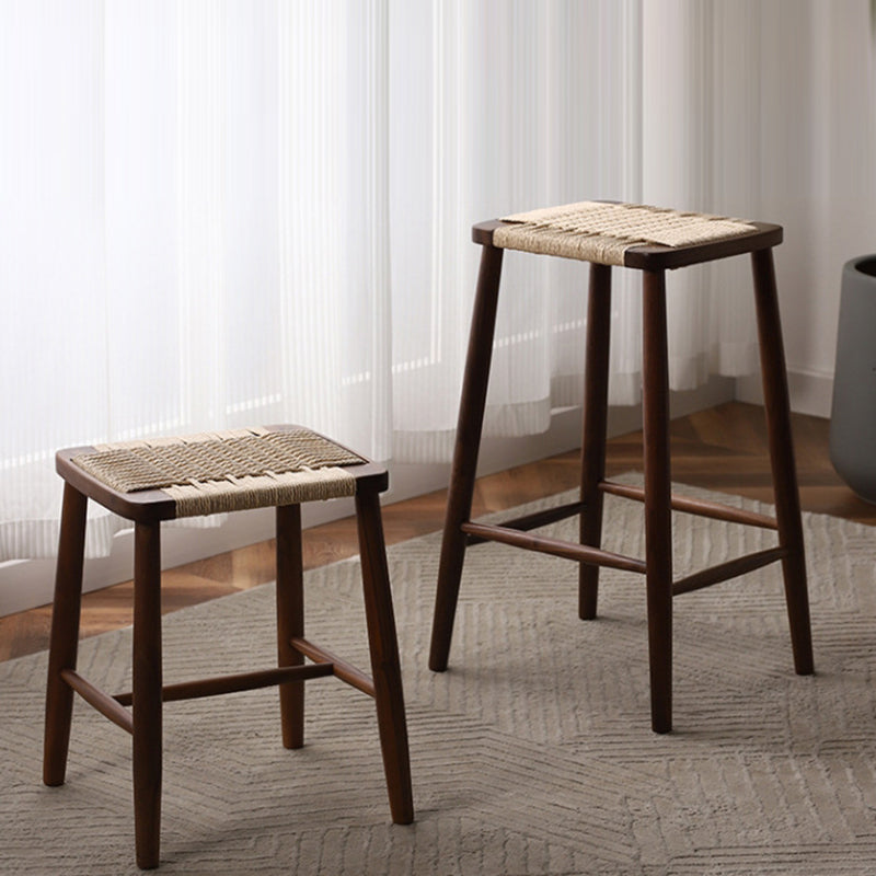 Elegant Traditional Japanese Rectangular Rope-Woven Wooden Bar Stool for the Dining Room