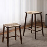 Elegant Traditional Japanese Rectangular Rope-Woven Wooden Bar Stool for the Dining Room