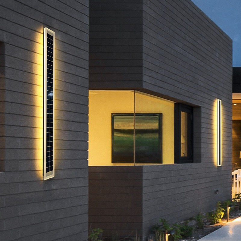Sleek Minimalist Outdoor Solar LED Rectangular Strip Wall Sconce Lamp - Waterproof Patio Lighting