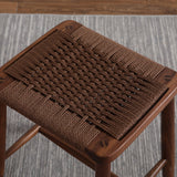 Elegant Traditional Japanese Rectangular Rope-Woven Wooden Bar Stool for the Dining Room