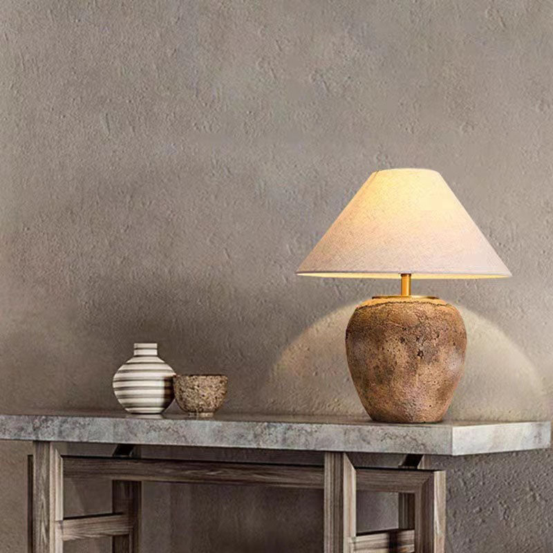 Modern Shabby Chic Cone Fabric Ceramic Jar Table Lamp – 1-Light, Perfect for the Bedroom