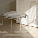 Modern Scandinavian Vanity Stool – Square, Cotton-Linen Upholstery, Stainless Steel Frame, Backless, for Bedroom