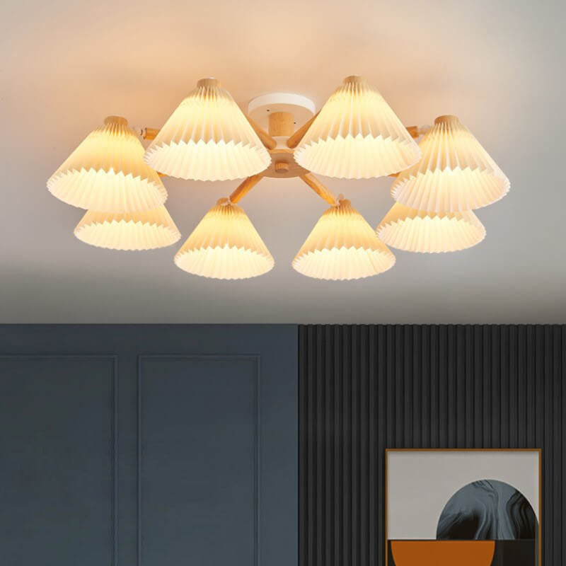 Nordic Wood Pleated Shade Semi-Flush Mount Ceiling Light — 3/6/8-Light Configuration