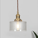 Japanese Vintage Brass Glass Round Jar Pendant Light - 1-Light Fixture