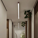 Sleek Modern Minimalist Wood-Grain Aluminum LED Flush-Mount Ceiling Light