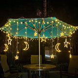 Solar-Powered LED Curtain Lights – Star & Moon Design, Outdoor Christmas String Lights for Patio, Garden and Camping