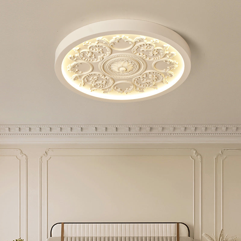 Modern Minimalist Carved Iron, Resin & Acrylic LED Flush Mount Ceiling Light for Bedroom