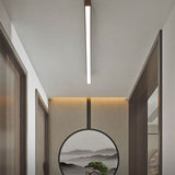 Sleek Modern Minimalist Wood-Grain Aluminum LED Flush-Mount Ceiling Light