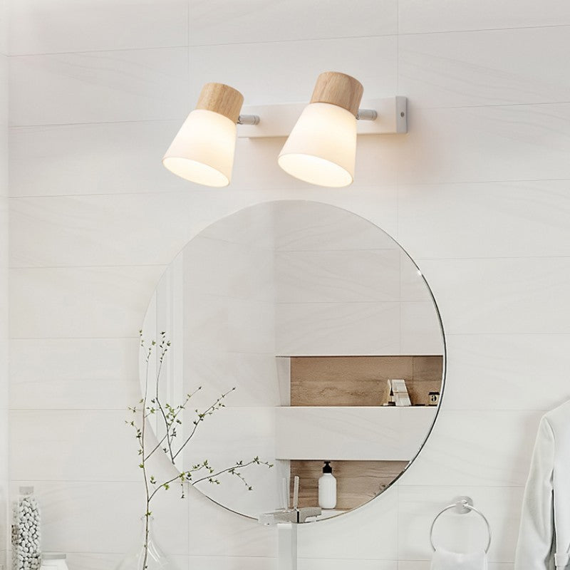 Modern Minimalist Horn-Accented Vanity Wall Sconce Lamp - Rubber Wood, Iron & Glass, One-Light
