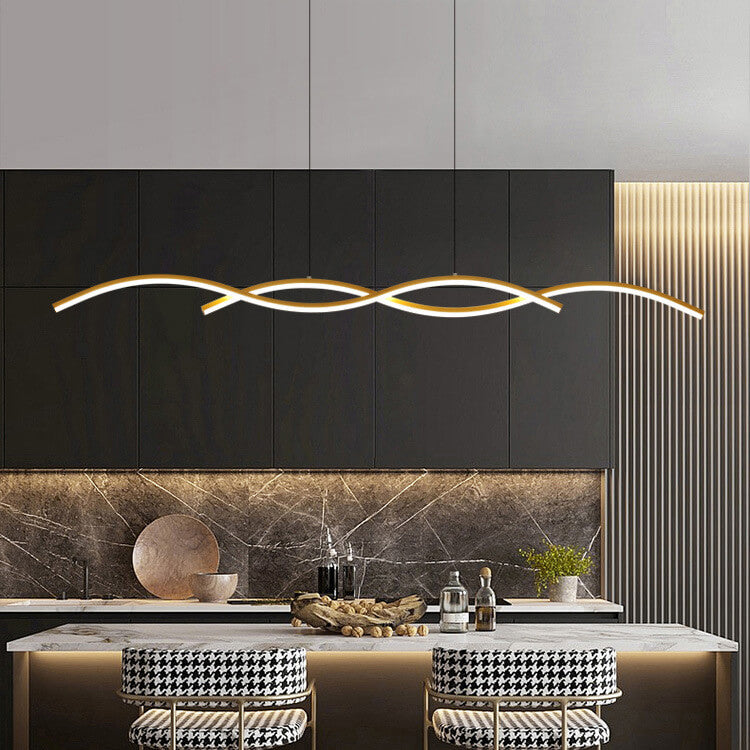 Nordic Minimalist Long-Strip Wave LED Island Light Chandelier – Sleek Modern Pendant Lighting