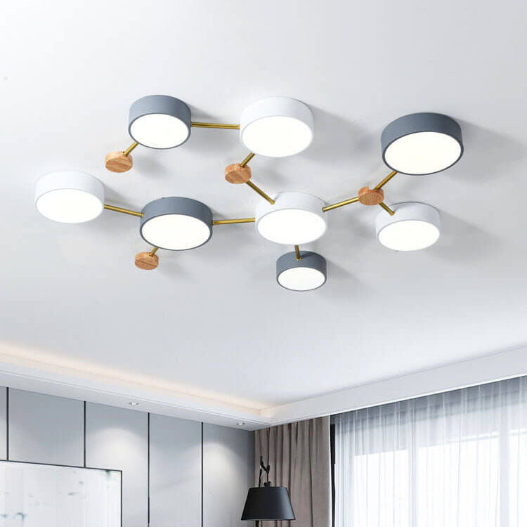 Scandinavian Minimalist Solid Wood & Iron LED Flush-Mount Light
