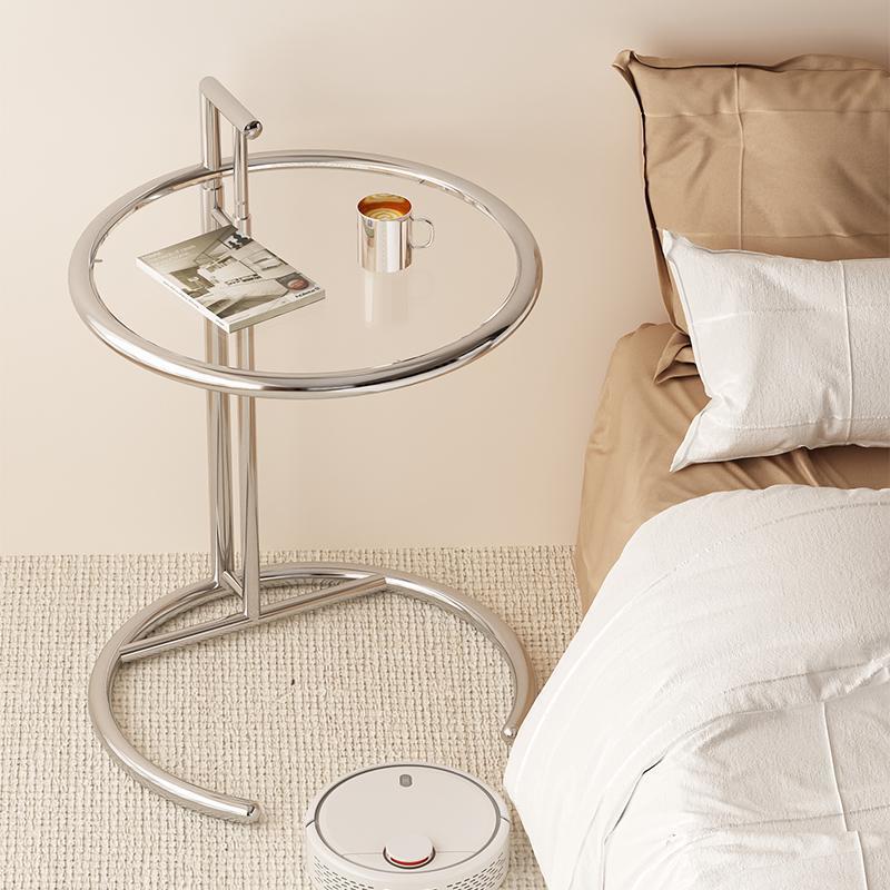 Modern Minimalist Round Side Table with Tempered Glass Top and Stainless Steel Frame, Extendable for Living Room