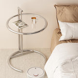 Modern Minimalist Round Side Table with Tempered Glass Top and Stainless Steel Frame, Extendable for Living Room