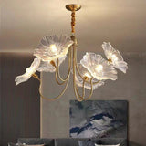 Elegant Modern Art Deco Gold-Finish Frame with Lotus Leaf Glass Shade, 3/6-Light Living Room Chandelier