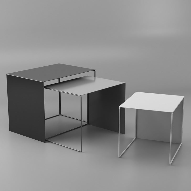 Sleek Modern Minimalist Square Iron Nesting Side Table for Living Room