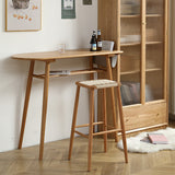 Contemporary Scandinavian Long Oval Wood Bar Table with 2-Tier Shelves for Dining Room