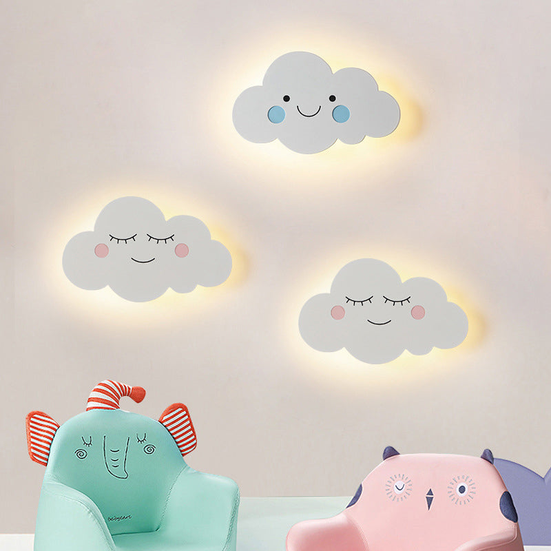 Contemporary Creative Cartoon Smiley Cloud LED Kids Wall Sconce with Iron-Acrylic Shade for Bedroom