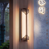 Traditional Chinese-Style Waterproof LED Outdoor Wall Sconce Lamp – Rectangular Stainless Steel Glass for Patio