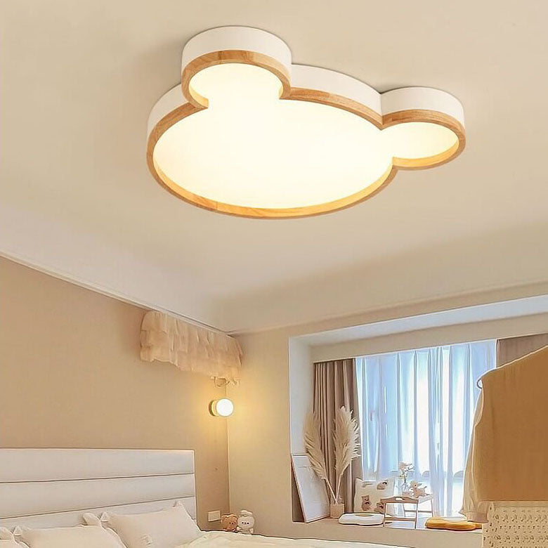Nordic Wood Bear-Shaped LED Flush Mount Ceiling Light for Kids