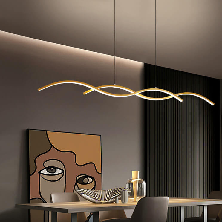 Nordic Minimalist Long-Strip Wave LED Island Light Chandelier – Sleek Modern Pendant Lighting