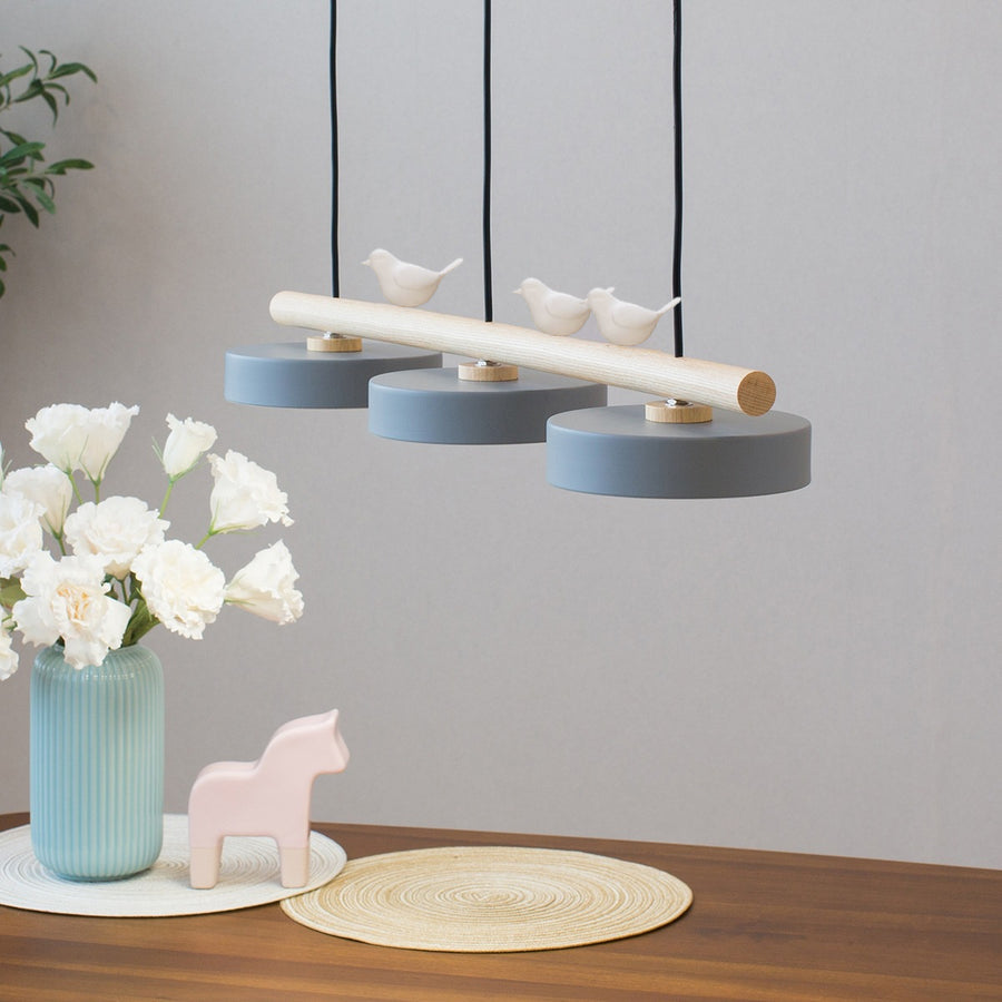 Nordic Round Resin Bird Chandelier with Wood Accent — Linear LED Island Light