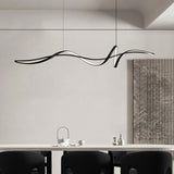 Modern Minimalist Wave Strip LED Chandeliers – Iron & Aluminum Frame with Silica Glass, Island Light for Dining Room
