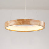 Japanese Minimalist Log-Circle Island LED Chandelier
