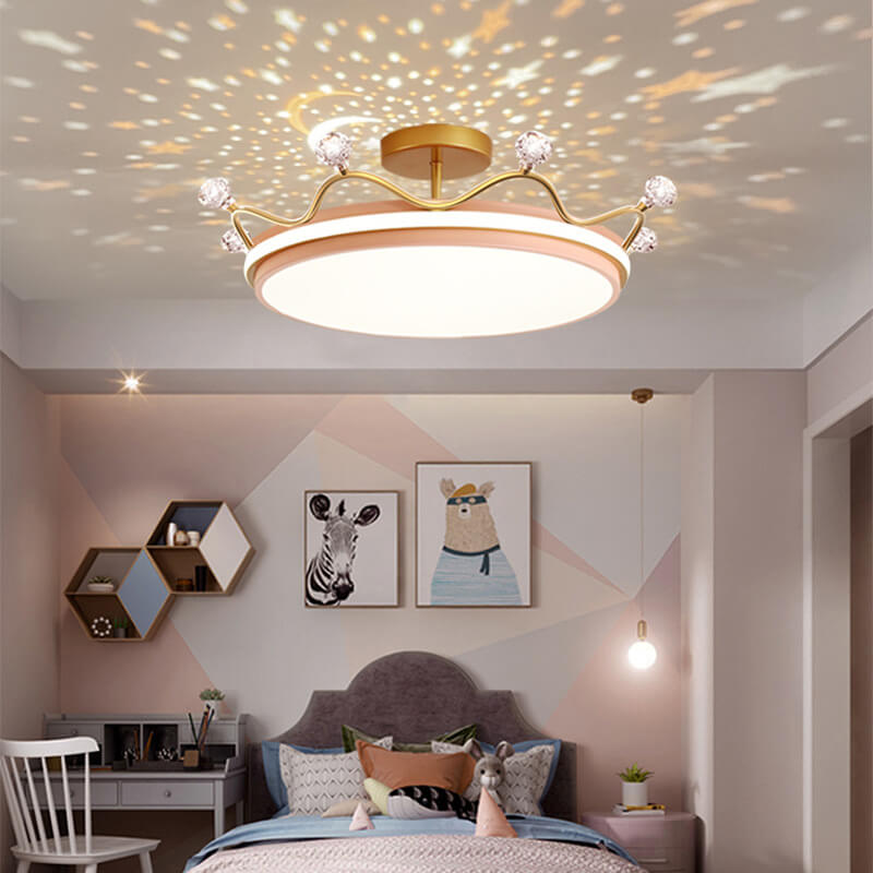 Modern Kids Crown LED Ceiling Light - Iron & Acrylic, Semi-Flush Mount For Bedroom
